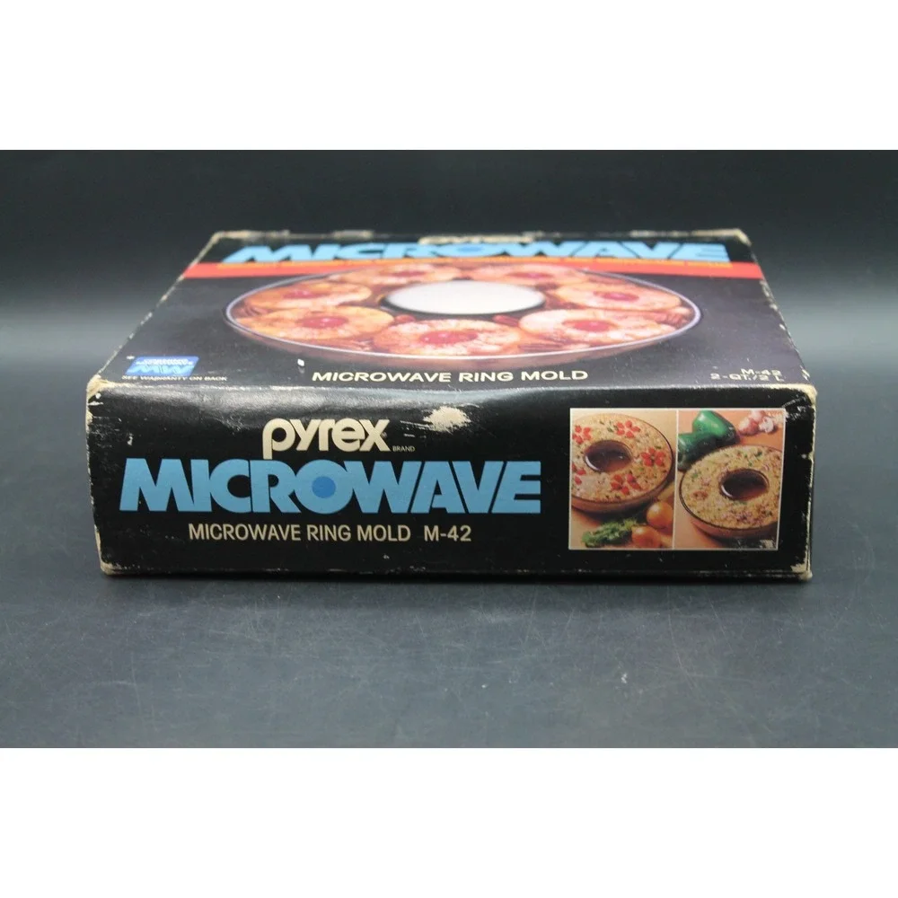 Pyrex Microwave Ring Mold M-42 2 Qt Clear Glass Tube Pan with Box Vintage France